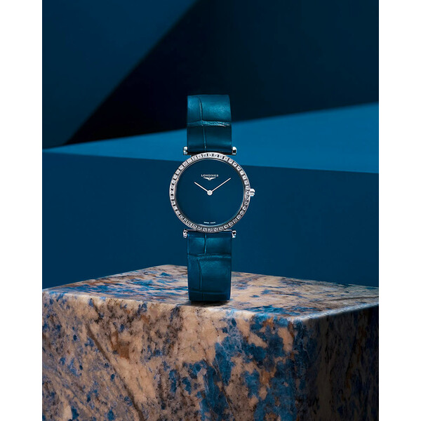 Zegarek damski na niebieskim pasku skórzanym Longines
