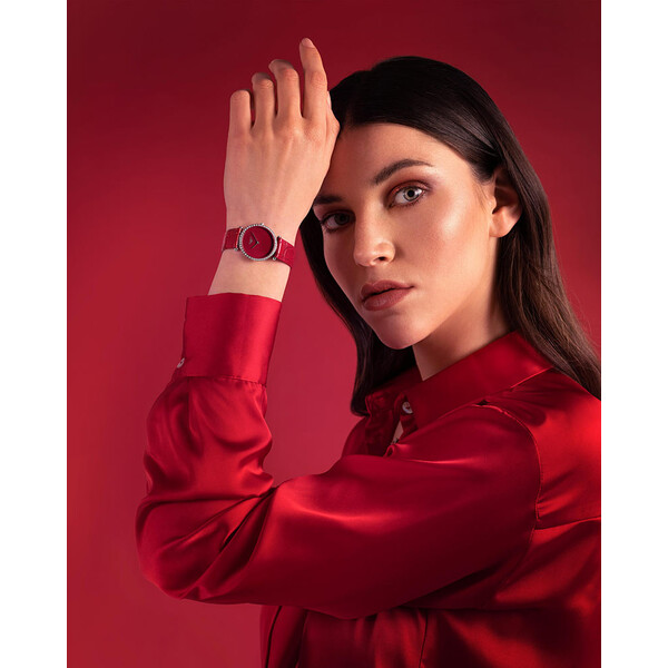 Zegarek damski na czerwonym pasku skórzanym Longines