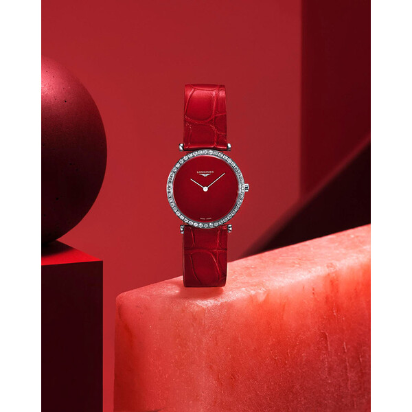 Zegarek damski z czerwoną tarczą Longines
