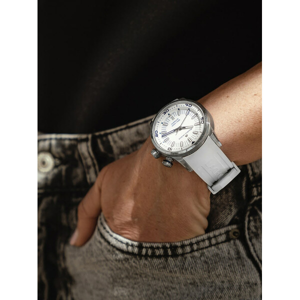 Zegarek diver na białym pasku gumowym Pontos S Diver