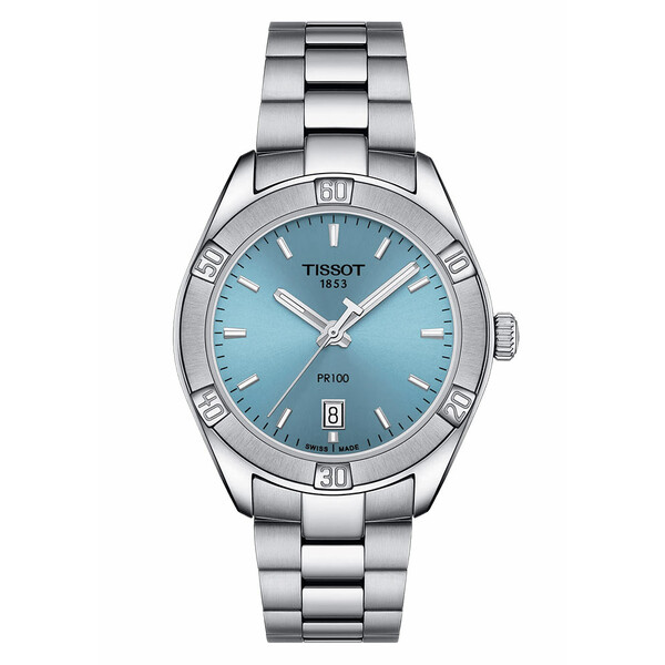 Sportowy zegarek damski Tissot PR 100 Sport Chic Lady T101.910.11.351.00 z błękitną tarczą