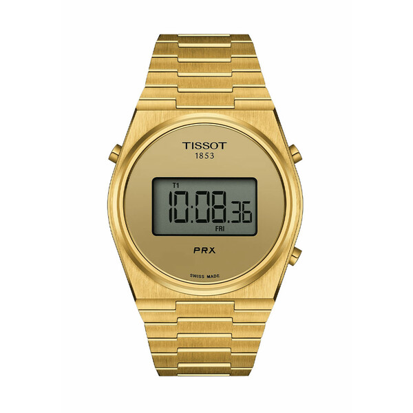 Męski pozłacany zegarek cyfrowy Tissot PRX Digital