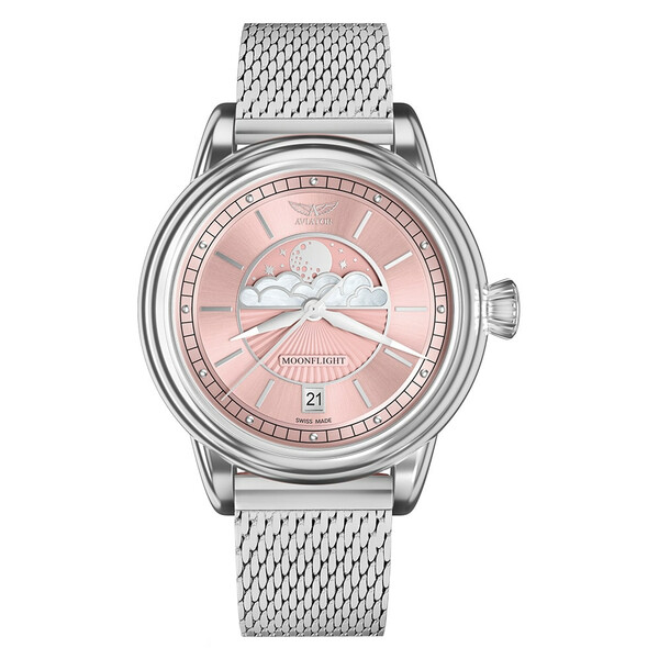 Limitowany zegarek damski Aviator z różową tarczą