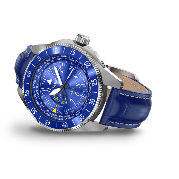 Zegarek męski na niebieskim pasku skórzanym Aviator