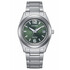 Tytanowy zegarek damski Citizen Super Titanium FE6151-82X z zieloną tarczą.